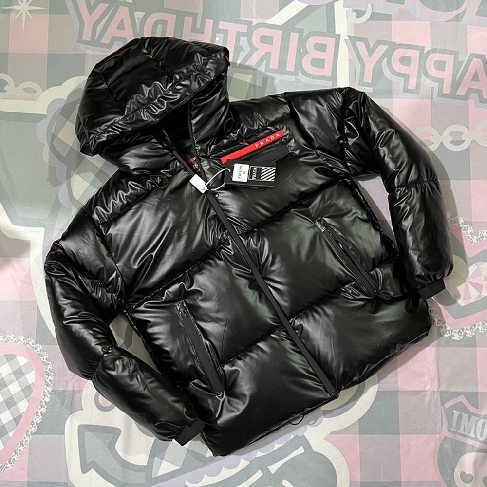 Prada Black High-Gloss Hooded Puffer Jacket - Women's